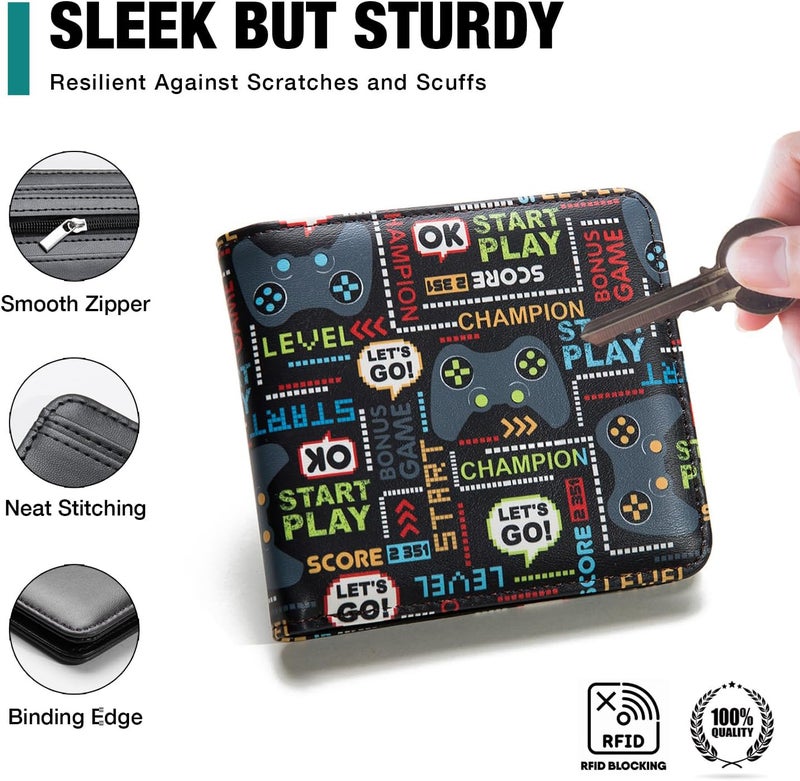 Amutta Kids Wallet for Boys, Cool Teen Boys Wallet for Kids Ages 4-5-6-7-8-9-10-11-12-13-14-15-16, Leather Wallet for Teen Boy, Gamer Teenage Teenager Youth Gift Christmas Birthday - Image 3